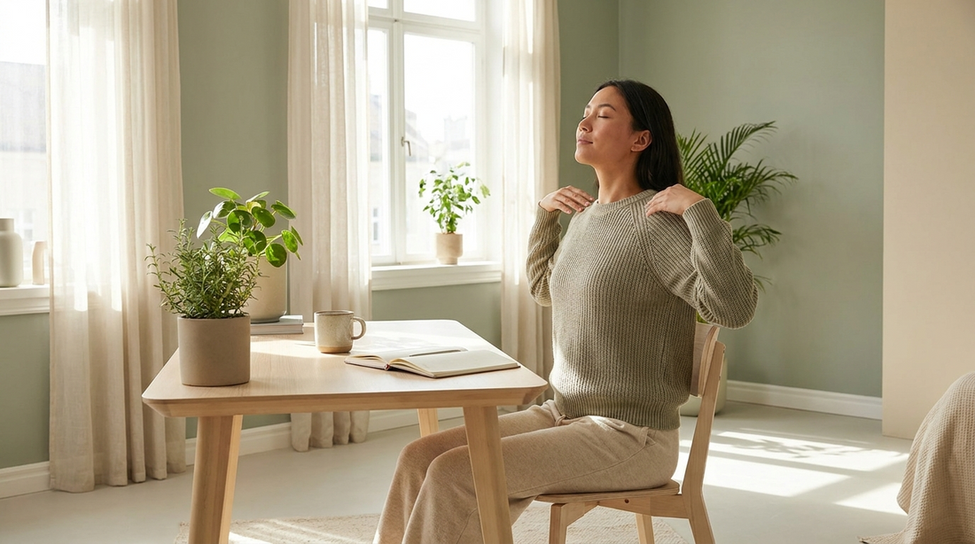 Person improving posture at a desk
